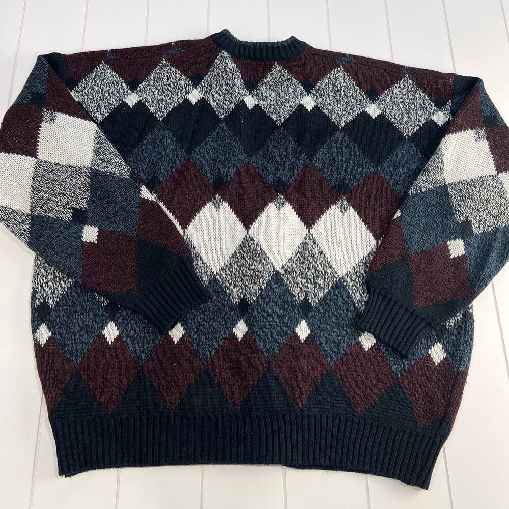 Expressions Vintage Diamond Knit Acrylic Cardigan Sweater Men's size XL Blue - Picture 2 of 5